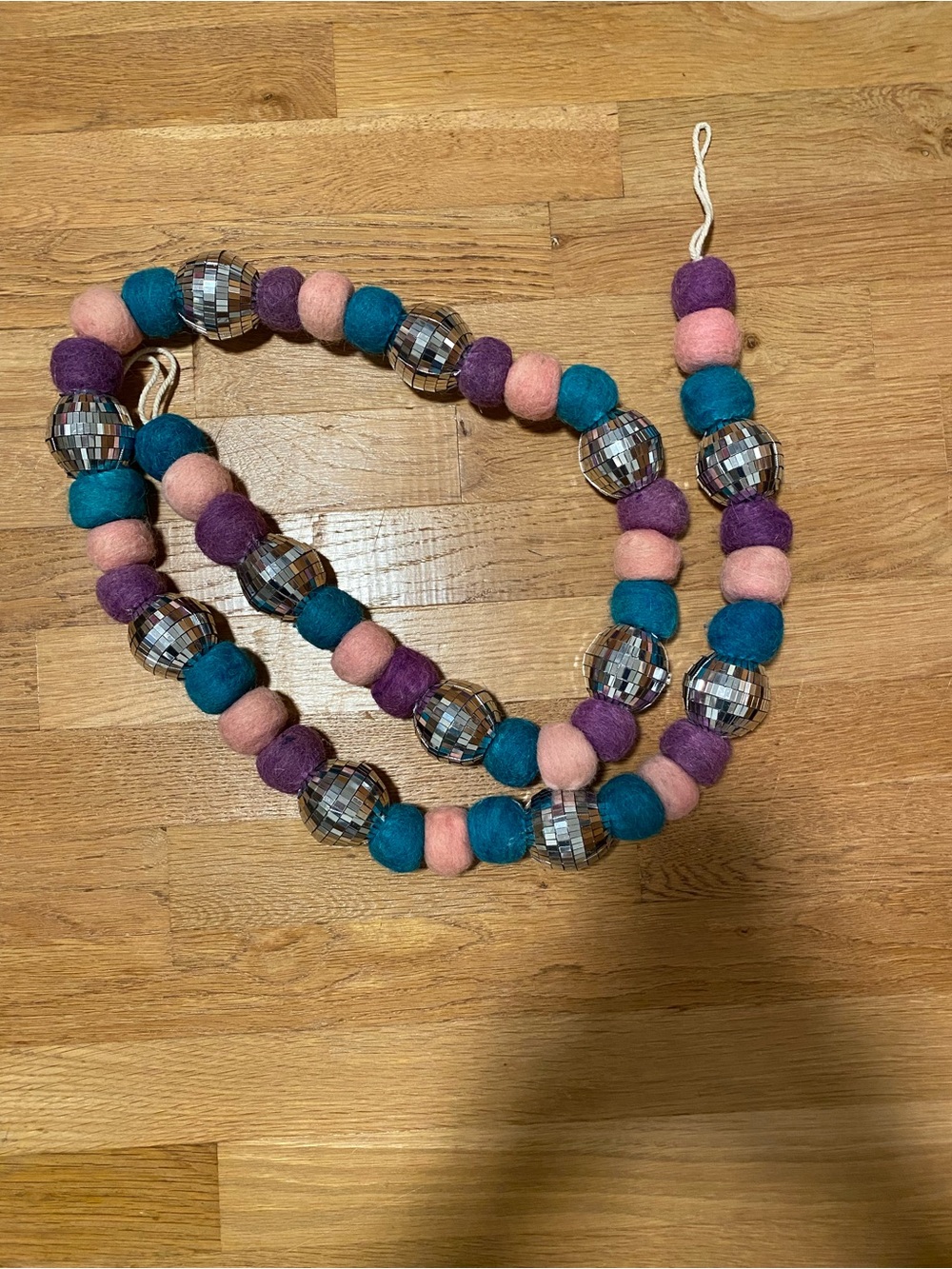 Felt Ball and Mirror Bead garland in Teal, Purple & Pink